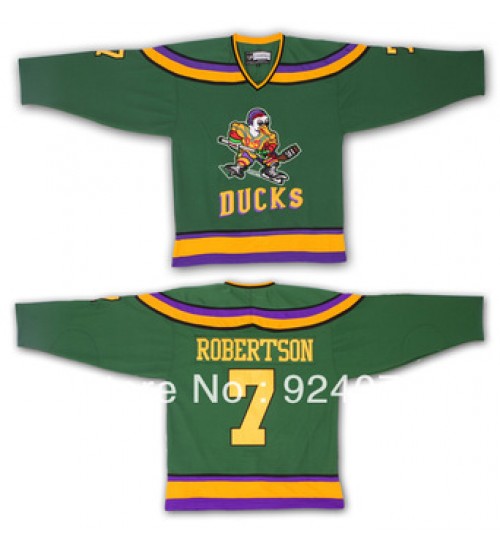 Custom Anaheim Mighty Ducks 7 Dwayne Robertson Movie Hockey Jersey Green